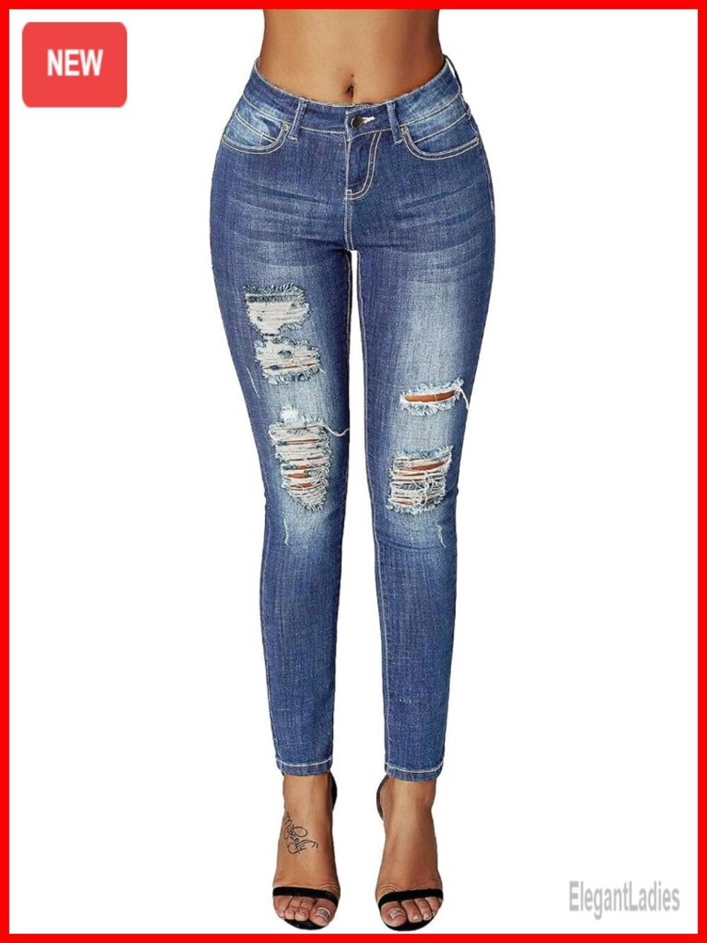 Mid Rise Ripped Destroyed Skinny Jeans 97% Cotton